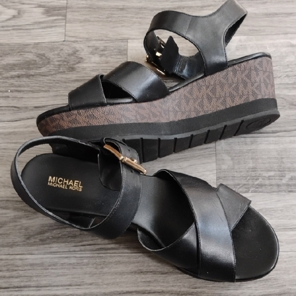 Michael Kors Black Leather Wedges